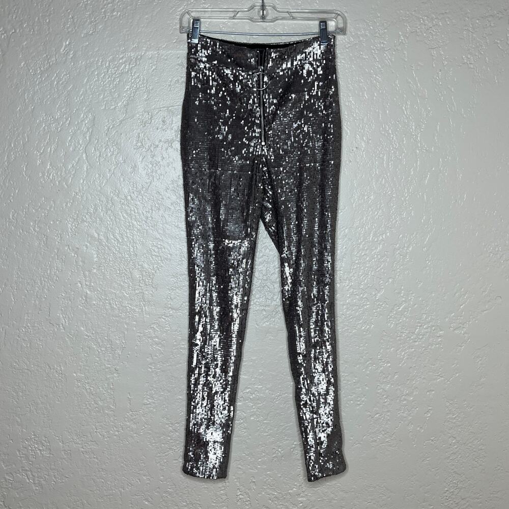 Urban Outfitters Skinny Sequin Pants Women's‎ Front Zip Silver Size Small